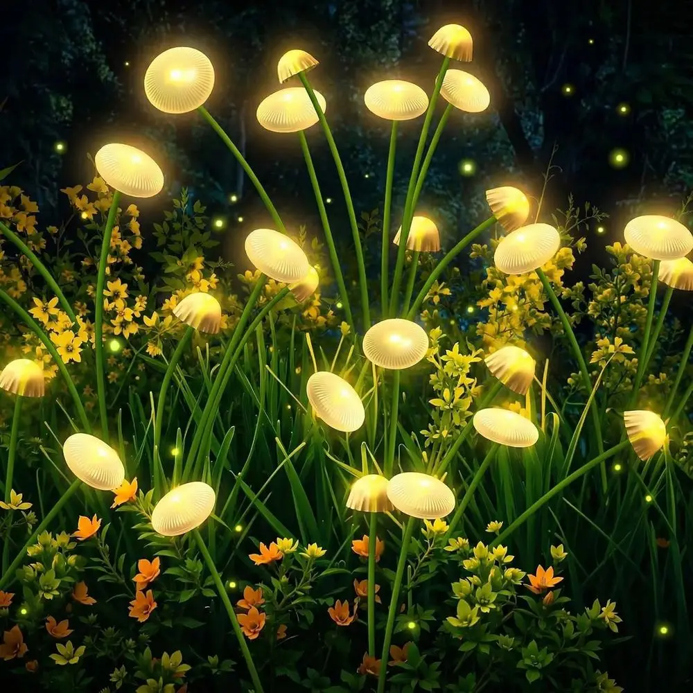 

Набор из 4 светодиодных садовых светильников, в форме качающихся грибов, водонепроницаемые, для декора двора и патио (теплый белый свет)
