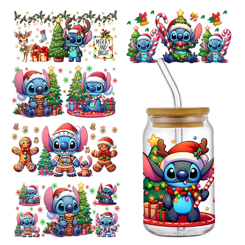 

Disney Stitch Christmas UV DTF Cup Wrap Transfers 16oz Libbey Wrap Tumbler Stickers Decal Glass Can Selfadhesive Waterproof