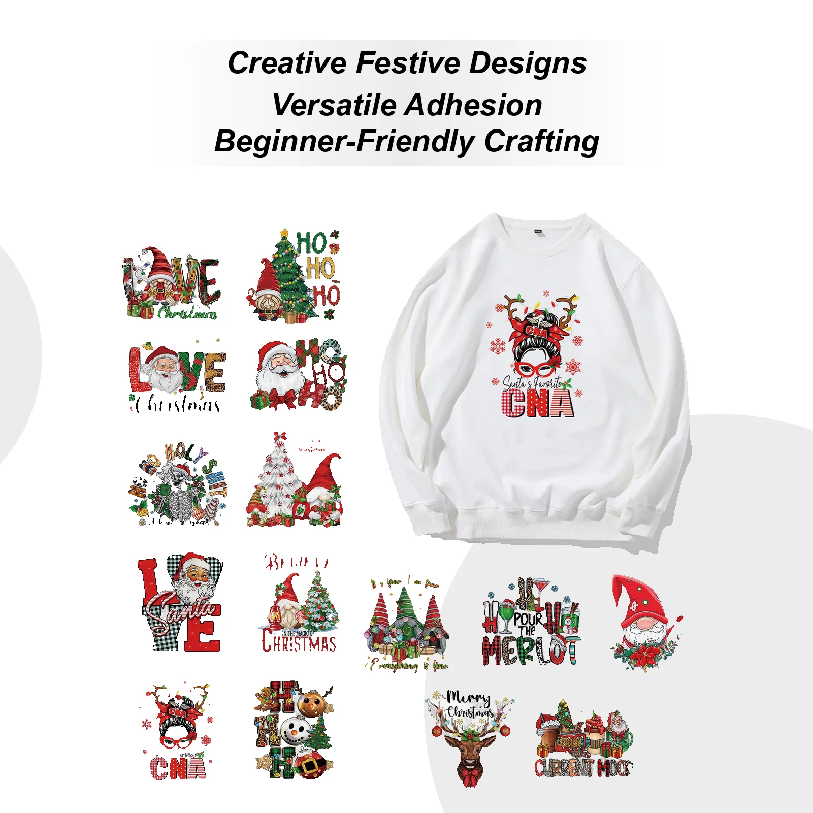 

Christmas Transfers 15 Pieces Santa Tree Decals Iron On Christmas Transfer Stickers For Cloth T-Shirt Fabric Towel Winter