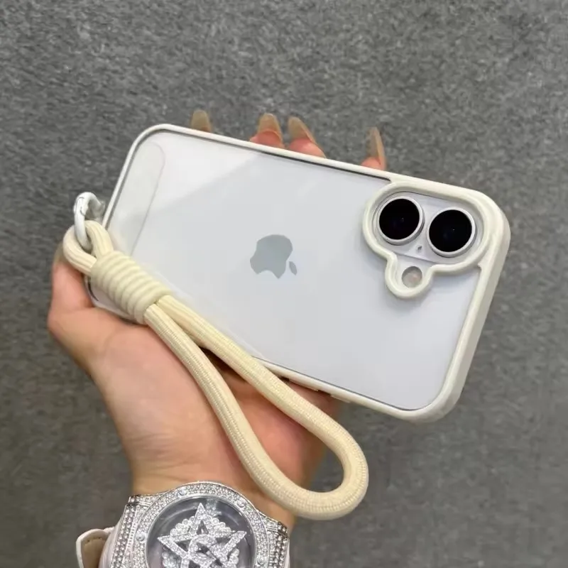 Luxury Candy Color Bumper With Lanyard Phone Case For iPhone 17 16 15 14 13 12 11 Pro Max Plus Clear Acrylic Shockproof Cover - náhled 4