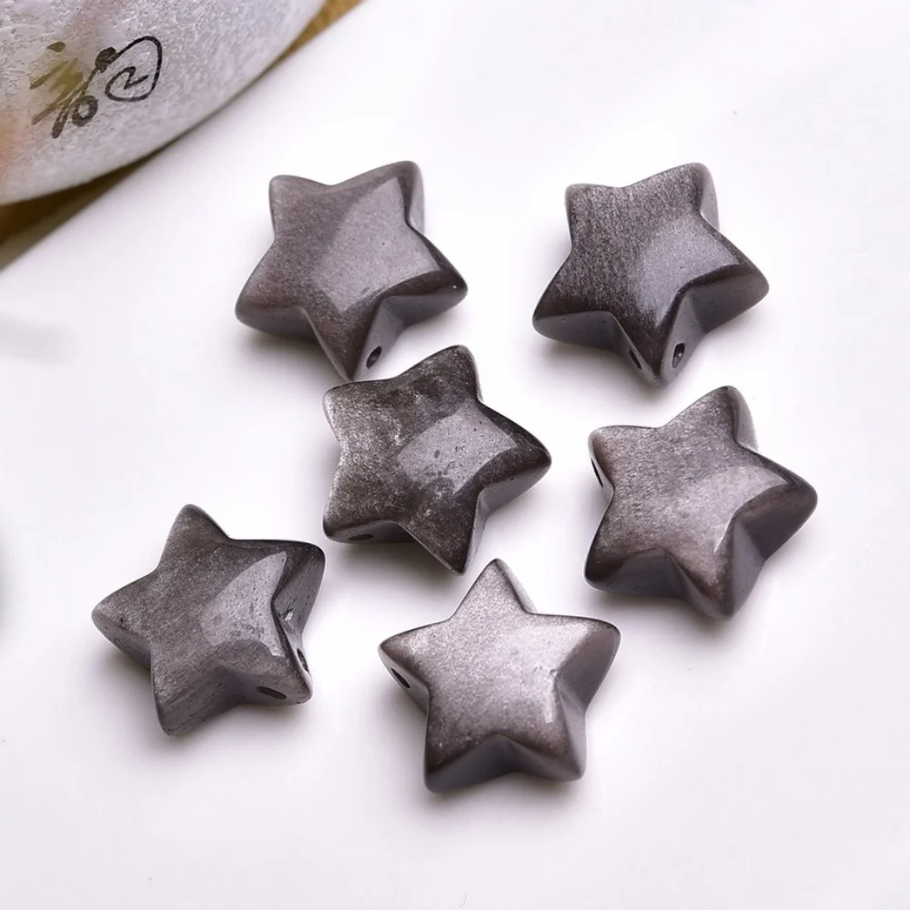 10個入り-15mm-天然シルバーオブシディアン-スターポリッシュクリスタル-レイキヒーリングジュエリーペンダント-かわいいロックデコレーション-ギフト用