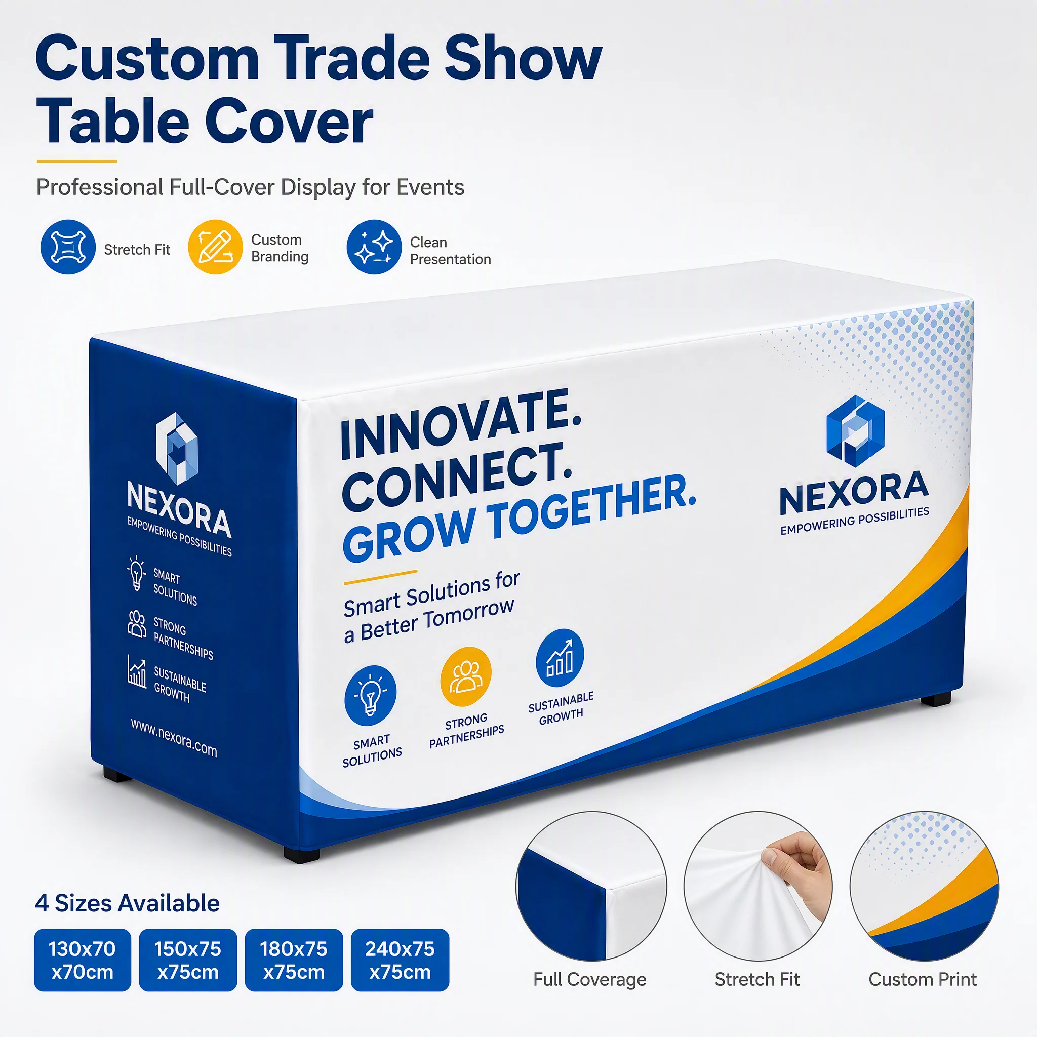 Custom Exhibition Table Cover Personalized Printed Tablecloth for Trade Show Booth Business Event Brand Promotion Display