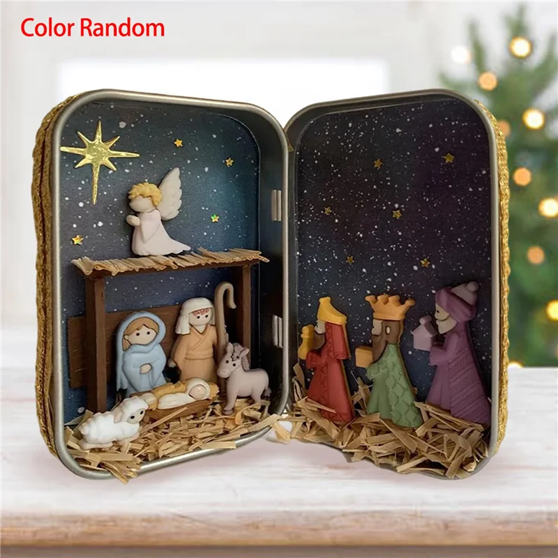 ABWR-2X Natividad navideña, caja de cabina hecha a mano, adornos de teatro, juego de Natividad de Jesús, escena de Natividad familiar para decoración navideña
