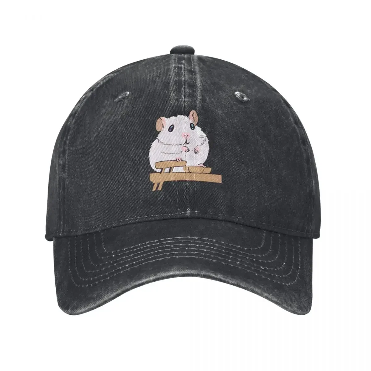 White Hamster 2 Baseball Caps Vintage Denim Washed Headwear Unisex Style Outdoor Running Hats