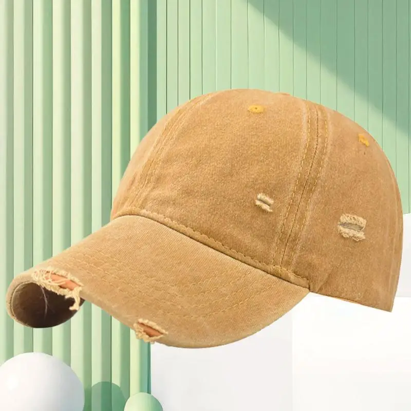 Washed Baseball Cap Custom Logo With Holes Rough Edges Men Women Duckbill Hat Embroidered Pattern Casual Sports Cap