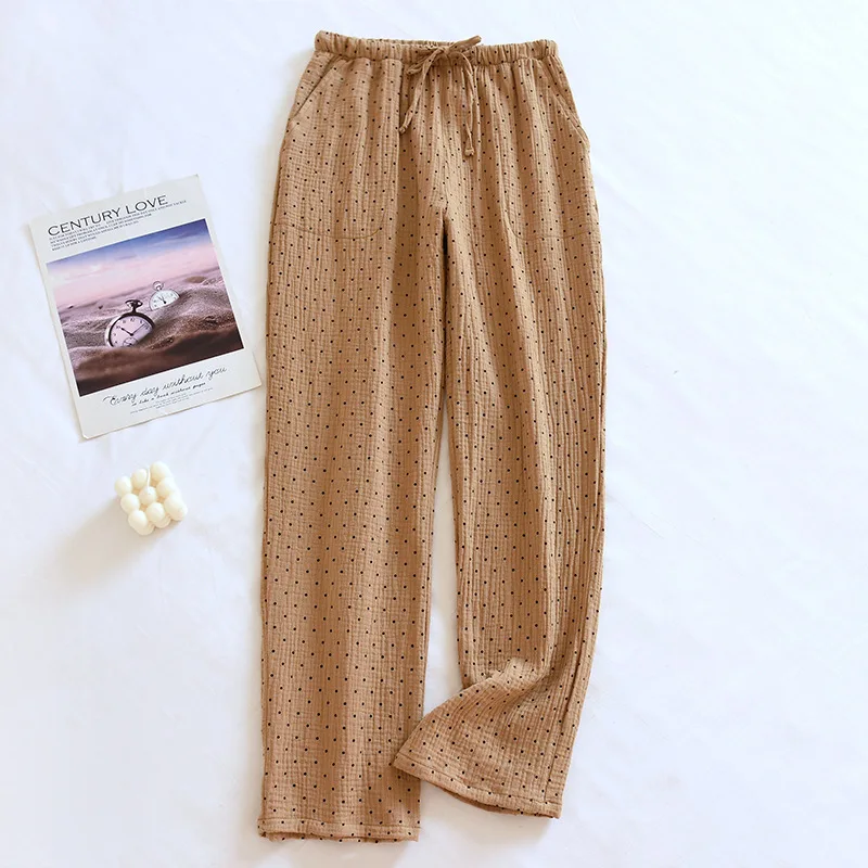 2024 Japanese New Spring/Summer Pajama Pants Women\'s Pure Cotton Crepe Dotted Pants Loose Size Cute Ladies Home Pants Thin Style