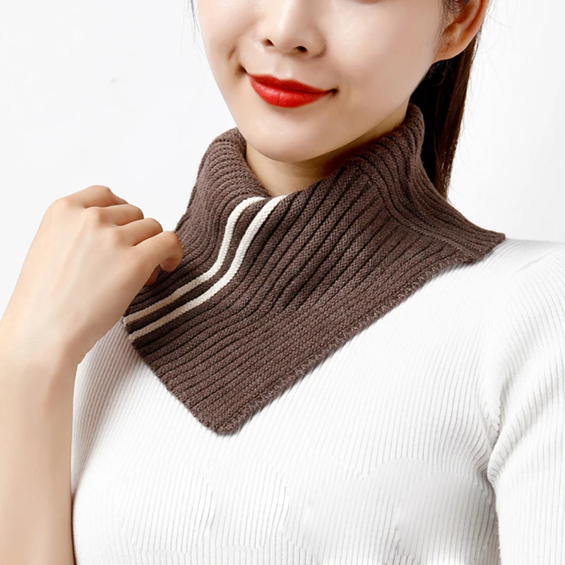 Cashmere Knitted Triangle Ring Scarf Women Autumn Winter Wool Neck Warmer Korea Fashion Neckerchief Stripe Soft Fake Collar