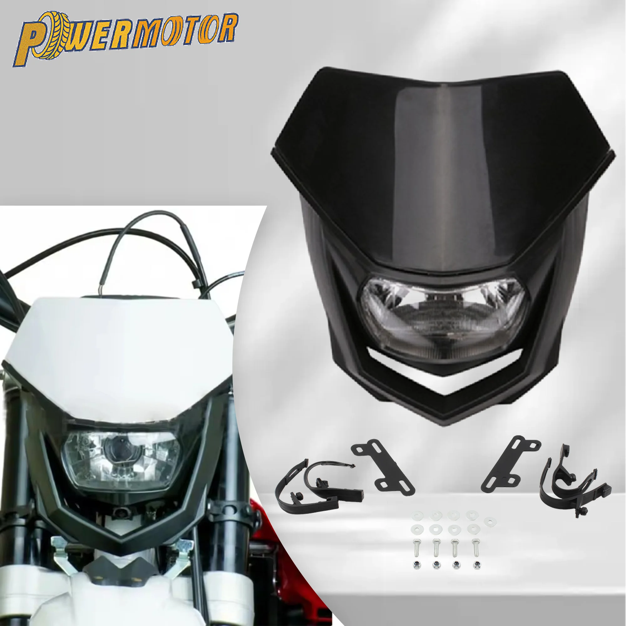 

35W Motorcycle Headlight Plate Mask Fairing H4 Headlamp For Yamaha Honda Suzuki Enduro Motocross Dirt Bike Modified Accessories