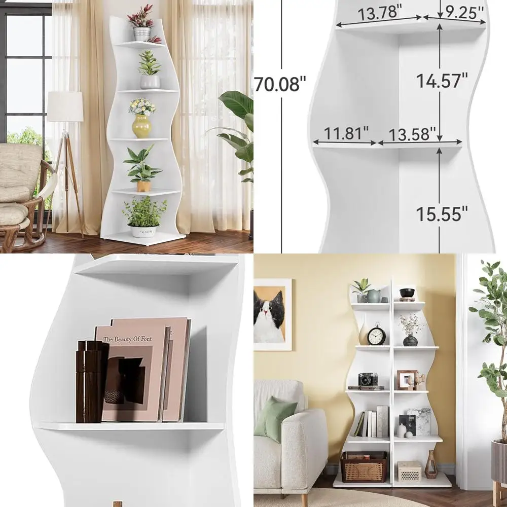 Zeitgenössisches 5-stufiges Eckregal, platzsparendes Wand-Bücherregal für die Inneneinrichtung