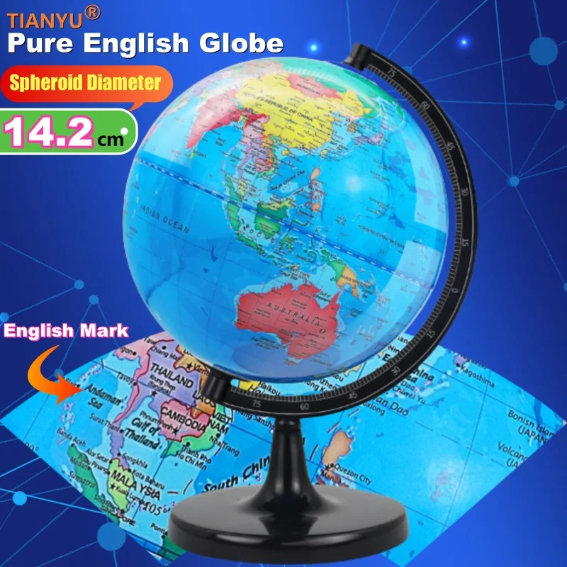 

Spheroid Diameter 14cm Pure English World Globe HD Printed 360° Student Teaching MINI Globe ABS Full English Globe Office Crafts