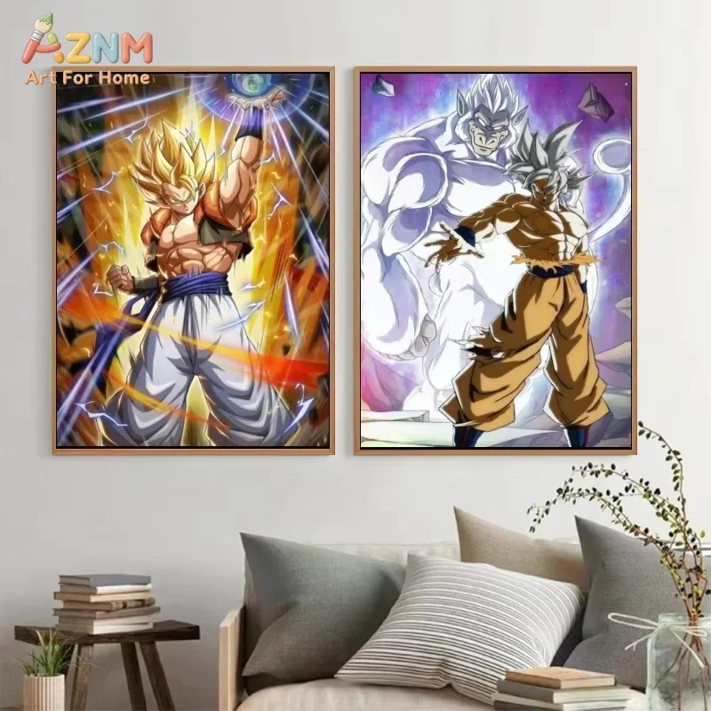 AZNM Dragon Ball Gogeta Ultra Instinct Goku Anime Canvas Painting Wall Art Poster Home Living Room Bedroom Decor Canvas Print Gi