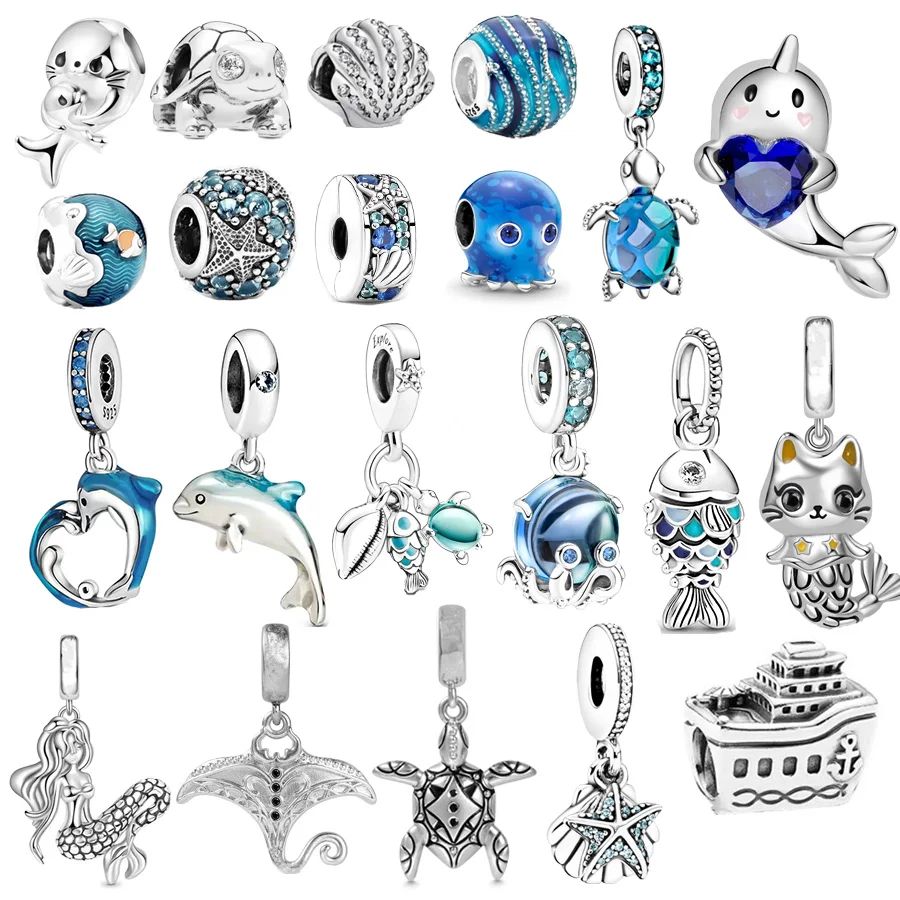 Marine Animal Series Charm Murano Glass Sea Turtle，Octopus Dangle Bead Fit Original 925 Sterling Silver Women Bracelet Jewelry