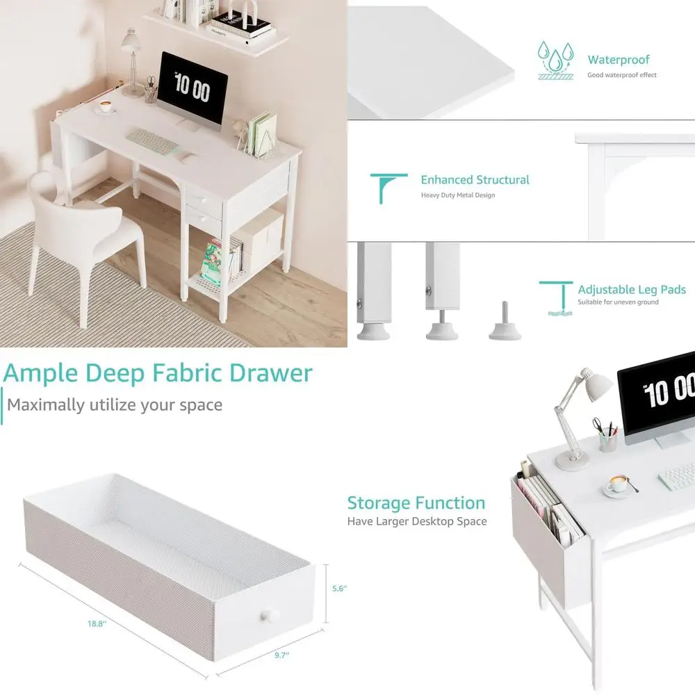 

White Small Desk with Drawers - 40 Inch Computer Desk for Small Space Home Office, Modern Simple Study Writing Table PC Desks