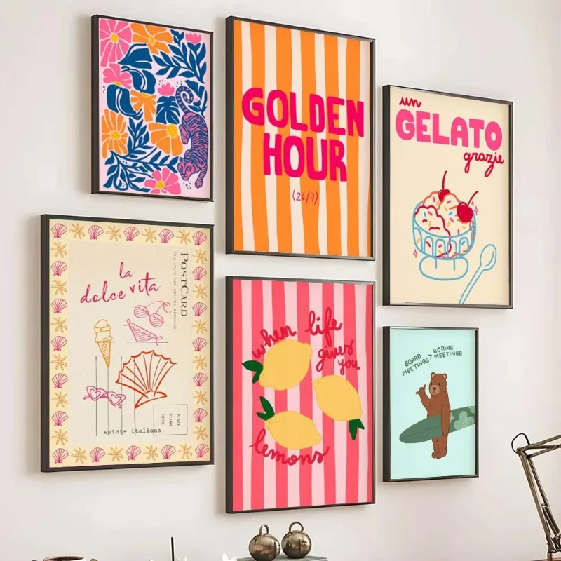 الاستوائية Preppy المشارك صدف الشاطئ الصيف المشارك طباعة النبيذ جراد البحر قماش اللوحة صور المنزل لغرفة المعيشة ديكور