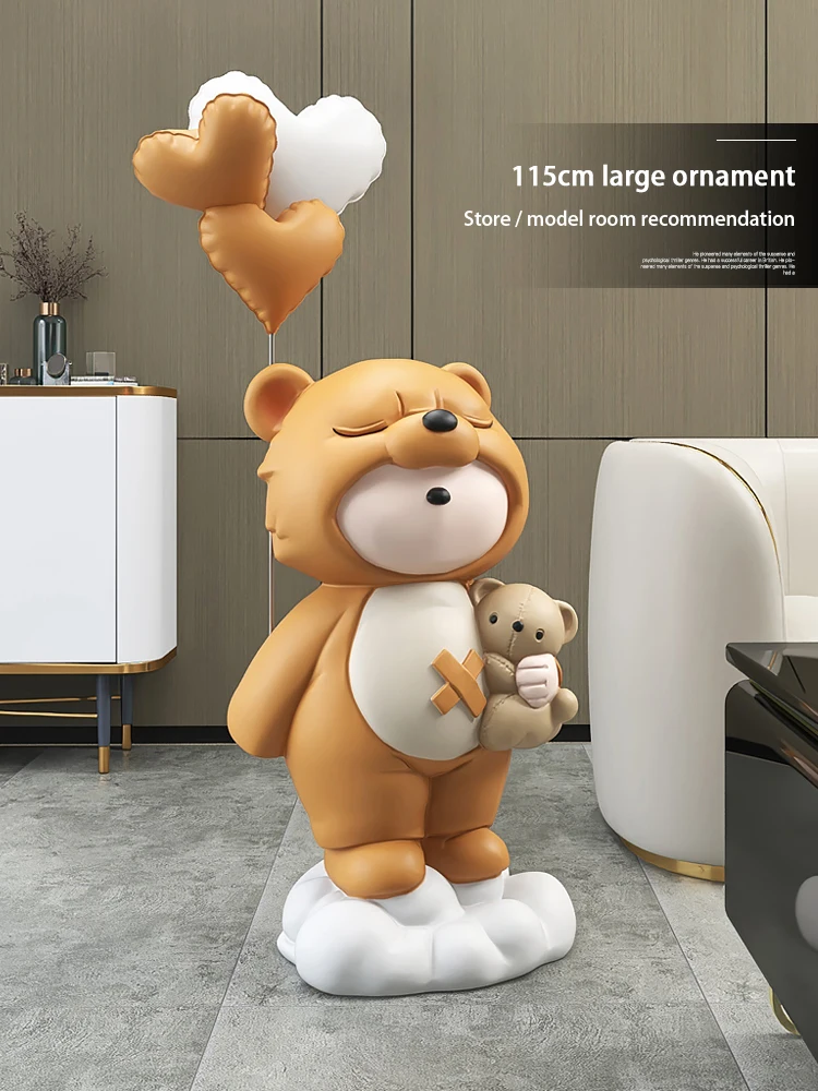 Home Decor Large Pajama Bear Ornaments Accessories Fashion Living Room Store Floor Decoration Sculpture Light Resin Statues