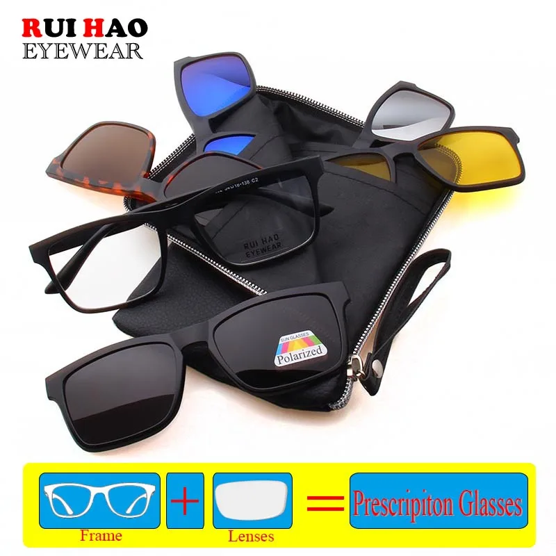 Rectangle Prescription Glasses Men Customize Recipe Eyeglasses Spectacles Frame Wiht 5 PCS Clip on Sunglasses TR2202