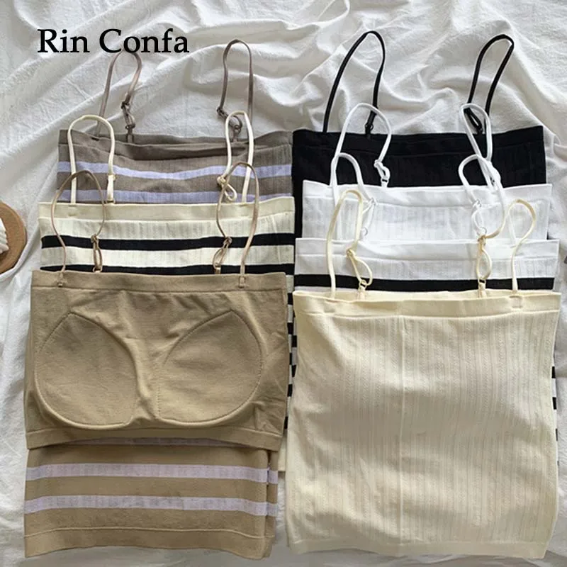 Rin Confa Summer New Knitting Camisoles For Women Sexy Short Slim Thin Crop Top Fashion All-Match Chest Binder Stripes Tank Tops