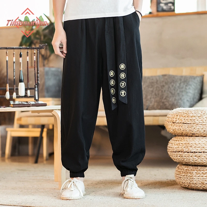 

100% Cotton Kimono Pants Loose Harajuku Trousers Japan Men Traditional Asian Clothing Yukata Style Embroidered Harem Costume