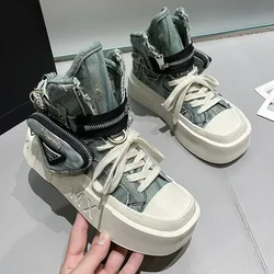 Spring Autumn New Women Ankle Boots Fashion Cowboy Knight Boot Punk Gothic Classic Denim Canvas Shoes Short Goth Platform Shoes