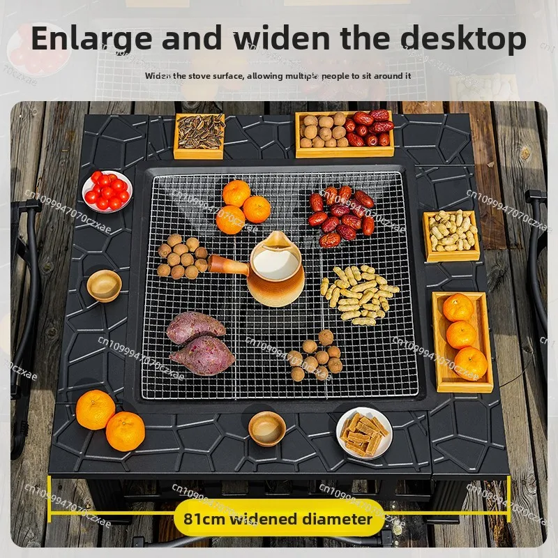 2026 Upgraded Tea & BBQ Table, Charcoal Fire Pit for Indoor Outdoor Gathering