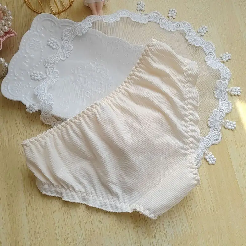 Women Bow Cotton Lace Cute Lovely Sweety Underwear Ruffles High Elasticity Breathable Seamless Princess Style Panties Briefs