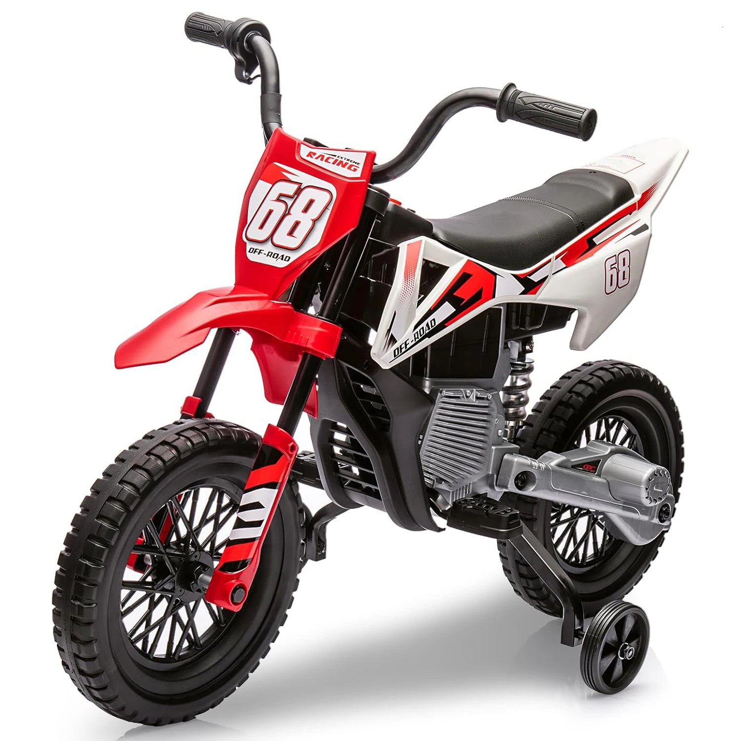 

Детский электрический мотоцикл 12В с функцией безопасной езды, тренировочными колесами, ручкой газа с поворотным механизмом, максимальной скоростью 3 миль/ч, музыкой