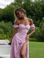 Wolfeel Off Shoulder Floral Dress Women's Fashionable Slit Long Slim Fit Print Dress Sexy Hot Girl Evening Dresses Summer New