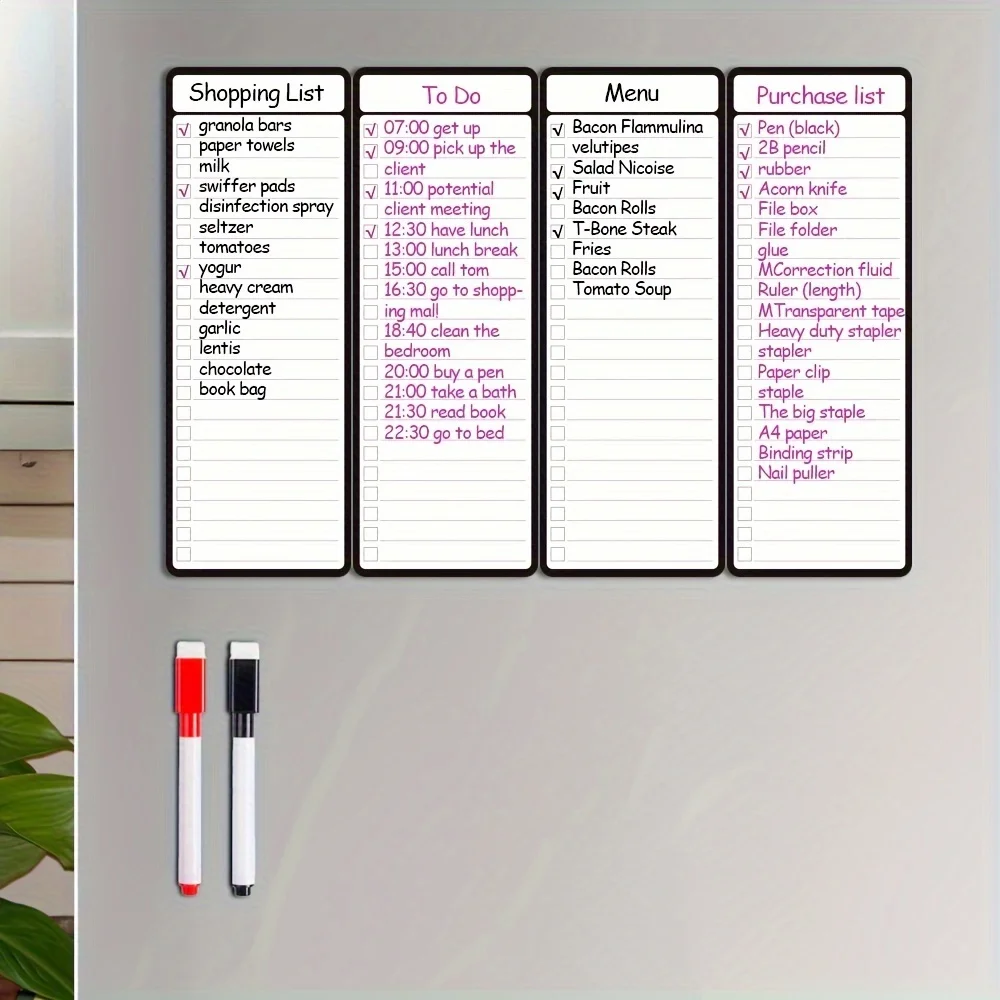 4pcs Magnetic Dry Erase List Board - 4 x 11 Multifunctional Fridge Whiteboard with Two Magnets and Markers view 5