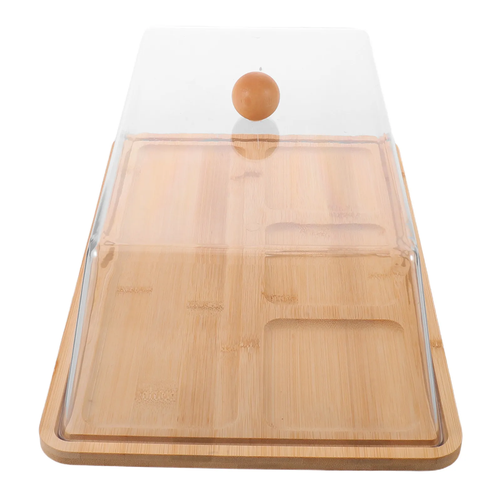 Bamboo Charcuterie Board with Lid 14 Inch Rectangular Cake Holder Transparent Acrylic Dome Food Display Tray for Wedding Dessert view 2