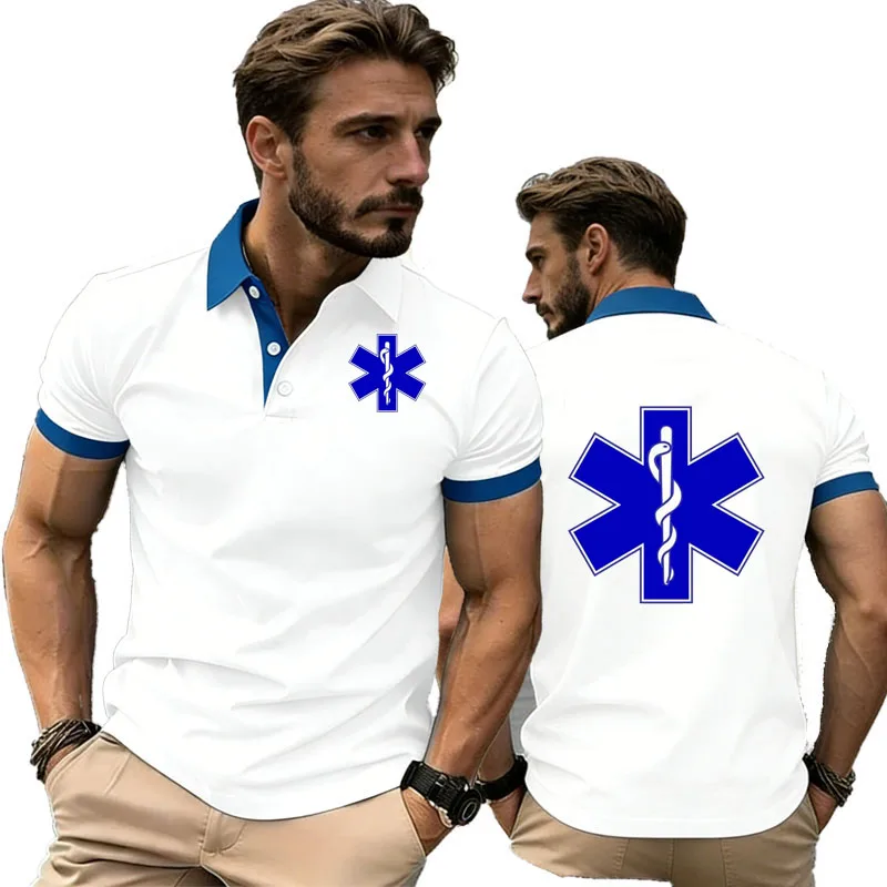 50% cotton POLO shirt EMT Emergency Ambulance Print Men New Summer Breathable Business Button Lapel Short Sleeved Tops