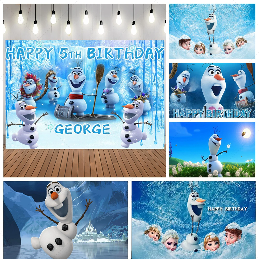 

Olaf Happy Birthday Party Decoration Backdrop Frozen Photo Backgrounds Olaf Kid Party Baby Shower Cartoon Banner Cake Table Deco