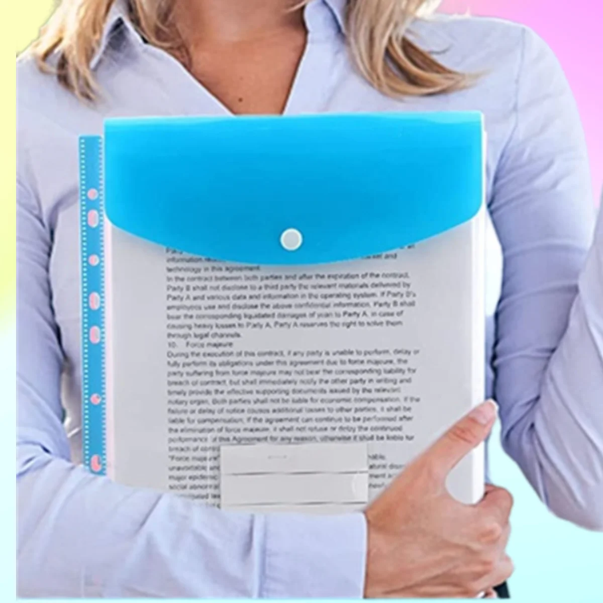 6PCS A4 File Folder With Snap Plastic Wallets Portable Document Organizer Poly Envelopes Waterproof Storage Bag Office School