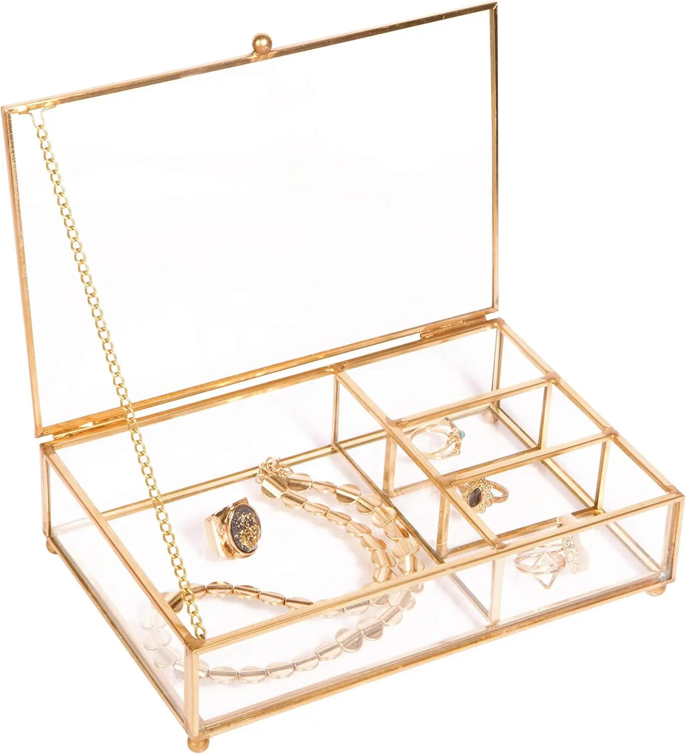 

Vintage 4 Compartment Glass Keepsake Box in Gold