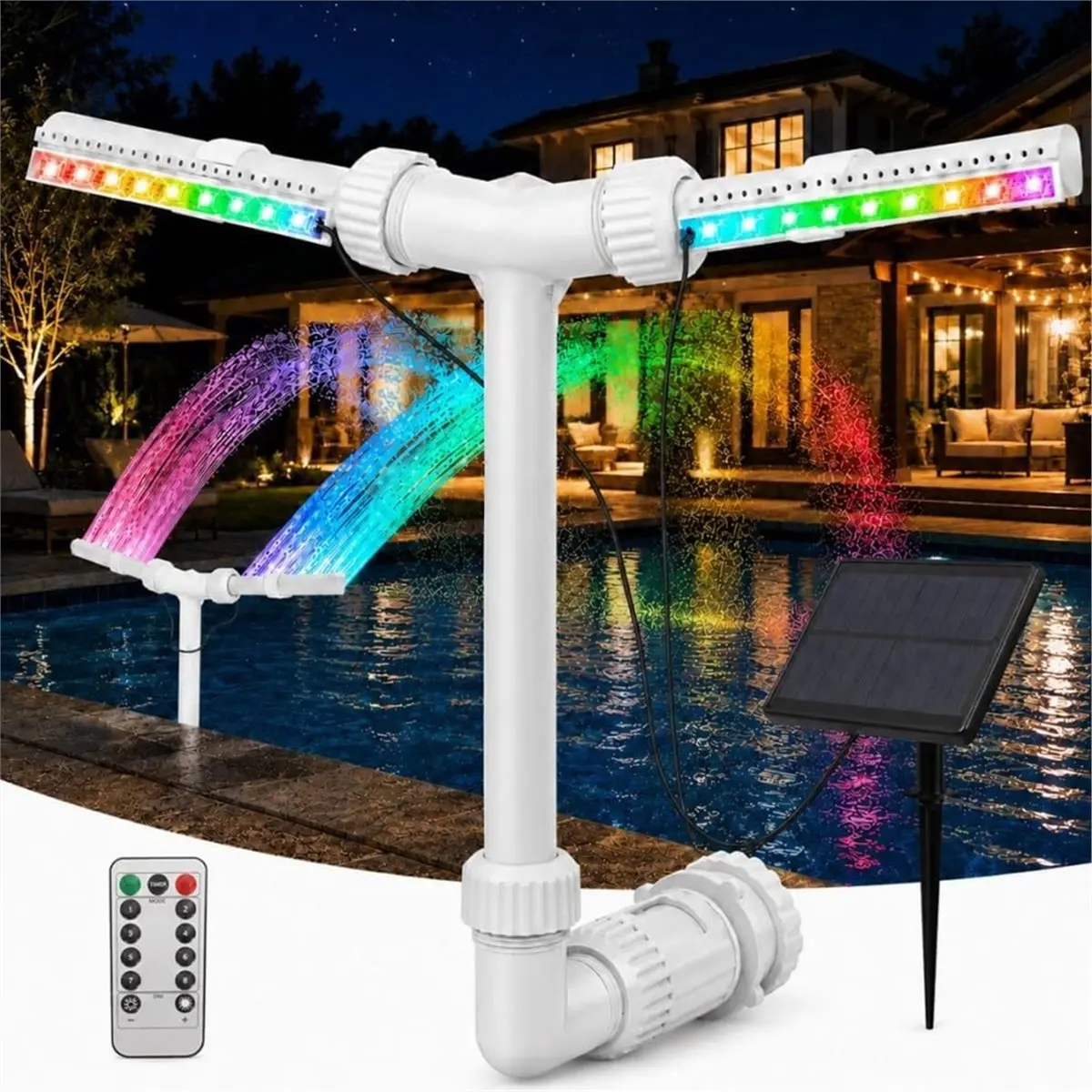 giftnew Solar Pool Fountain with 18 LED Lights, High Pressure Floating Pool Sprinkler, Solar Water Feature Phone Remote Control