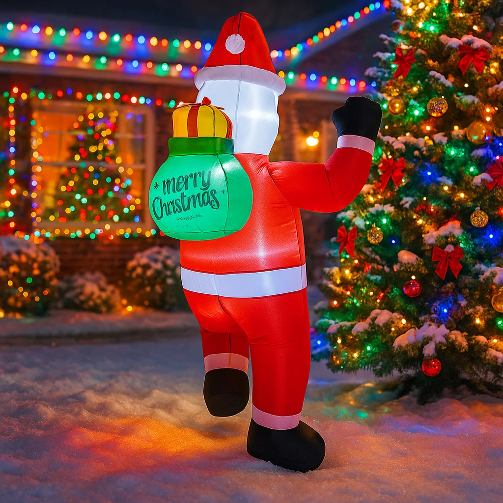 1,5 м/4,9 фута надувной Санта-Клаус с подарочным пакетом, светодиодные светильники для домашнего декора, игрушки для двора, Рождества, праздника, уличного газона, сада, освещение, декор