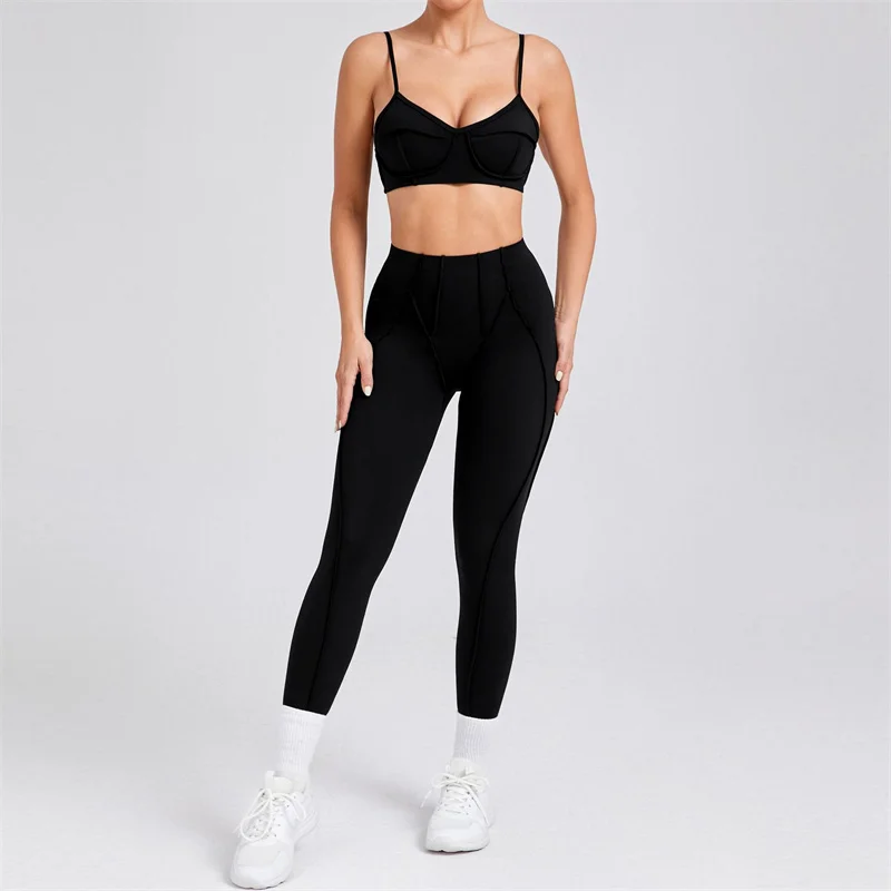 SVEIC Yoga Set Fitness Sports Bra Top 2 Piece Women's Tracksuit Pants Workout Suit High Waisted Leggings Gym Wear Tight Clothing