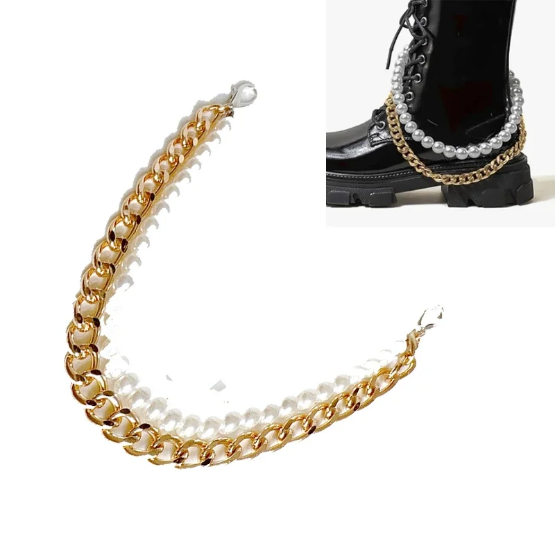 2pcs Multifunction Artificial Pearl Metal Shoe Chain Detachable Adjustable Versatile Double Layer Luggage Shoe Boots Accessories