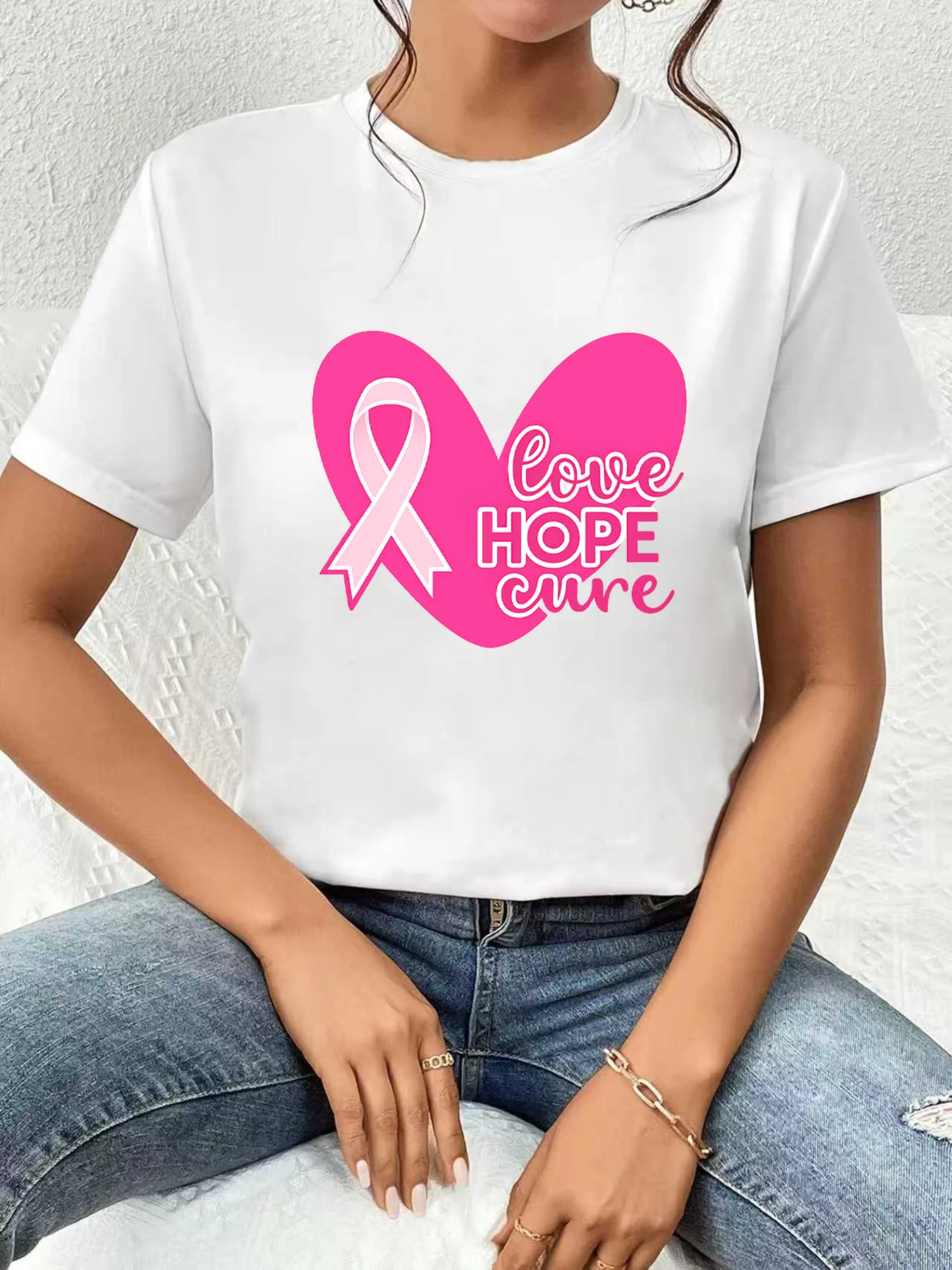 

【WDS03149】Женская футболка больших размеров с круглым вырезом, короткими рукавами, эластичными полурукавами и модными принтами.