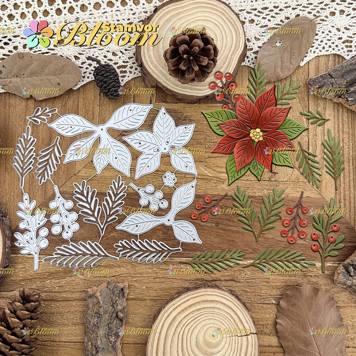 Original Lovely Layers Christams Blumen und Blätter Metall-Stanzformen für Scrapbooking, dekorative Prägung