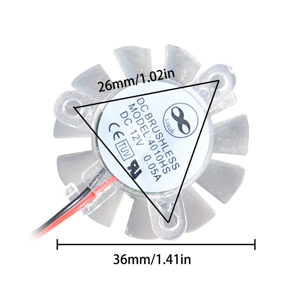 1Pcs 36MM Three-Hole Distance 27MM Hole Pitch Silent Transparent Equilateral Hanging Card Fan Blade 12V 0.05A Fan Blade 2Pin