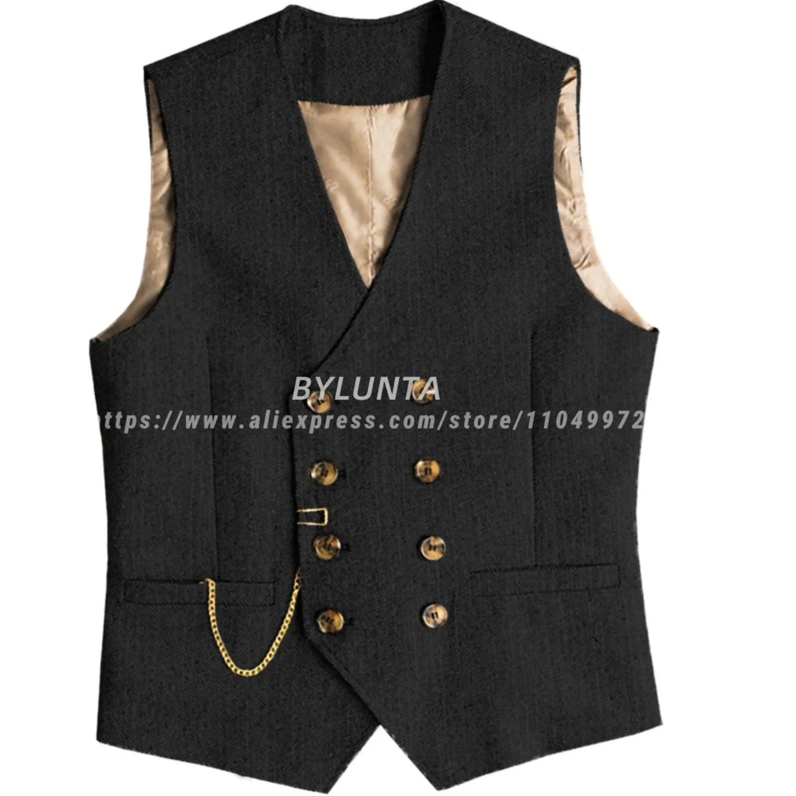 

Bylunta Mens Western Vintage Double Breasted Suit Vest Wool Blend Waistcoat for Wedding Groomsmen