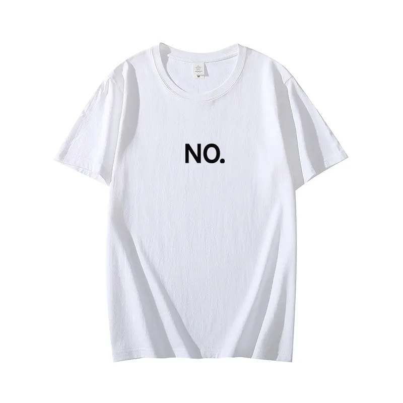 NO. Minimalist Text Graphic Tee for Men Breathable 100% Cotton Perfect for Summer Streetwear Trendy Simple Statement Style