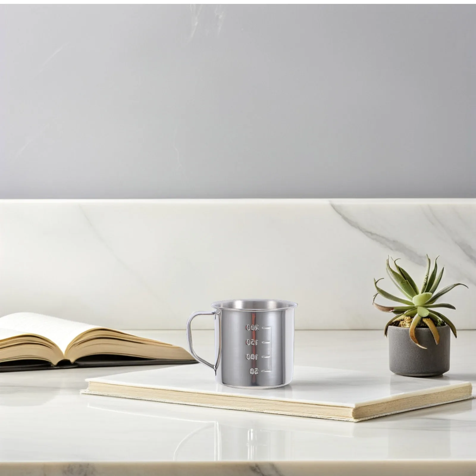 

1pc Stainless Steel Water Cup 304 Graduated Mug With Handle For Outdoor Camping Hiking Backpacking Tea Cylinder