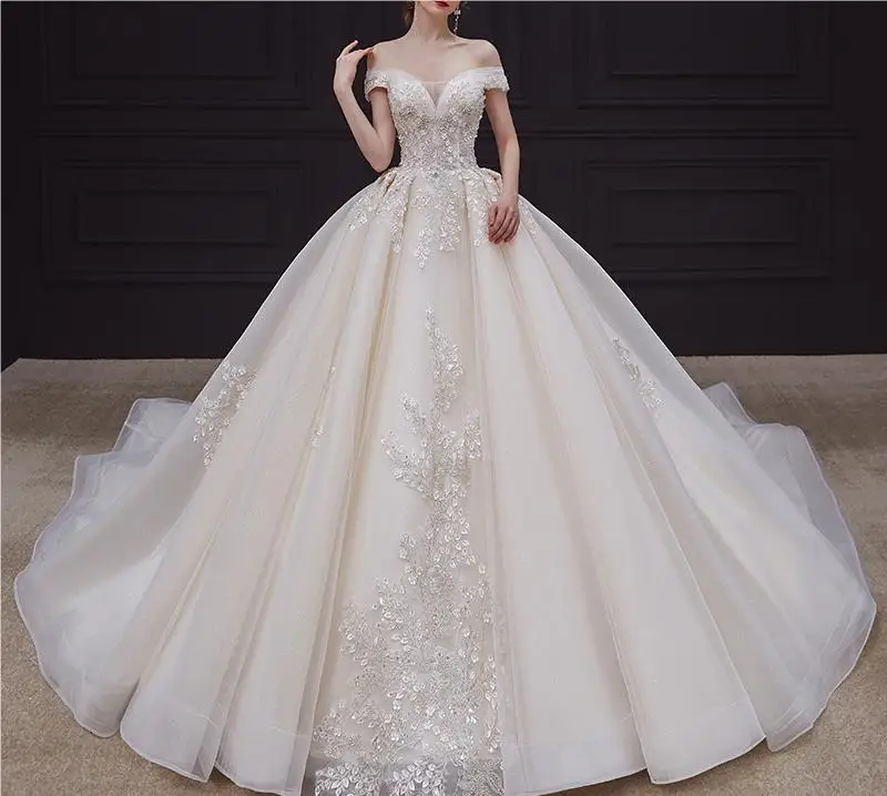 

HA 362 Main wedding dress 2024 new bride one shoulder long tail luxury