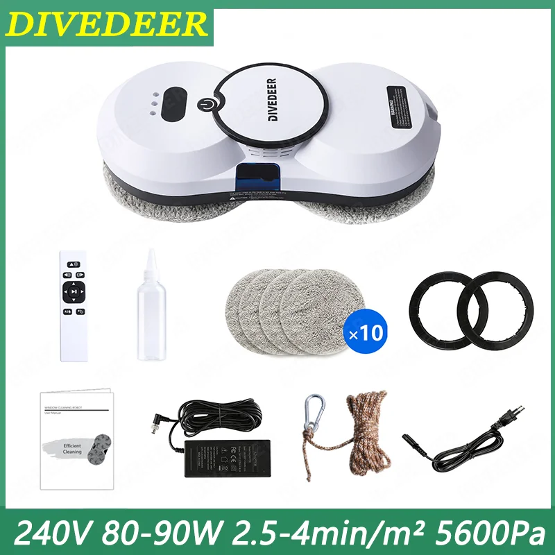 DIVEDEER nettoyeur de vitres à jet d'eau entièrement automatique pour usage domestique 5600Pa nettoyeur de vitres machine aspirateur anti-chute