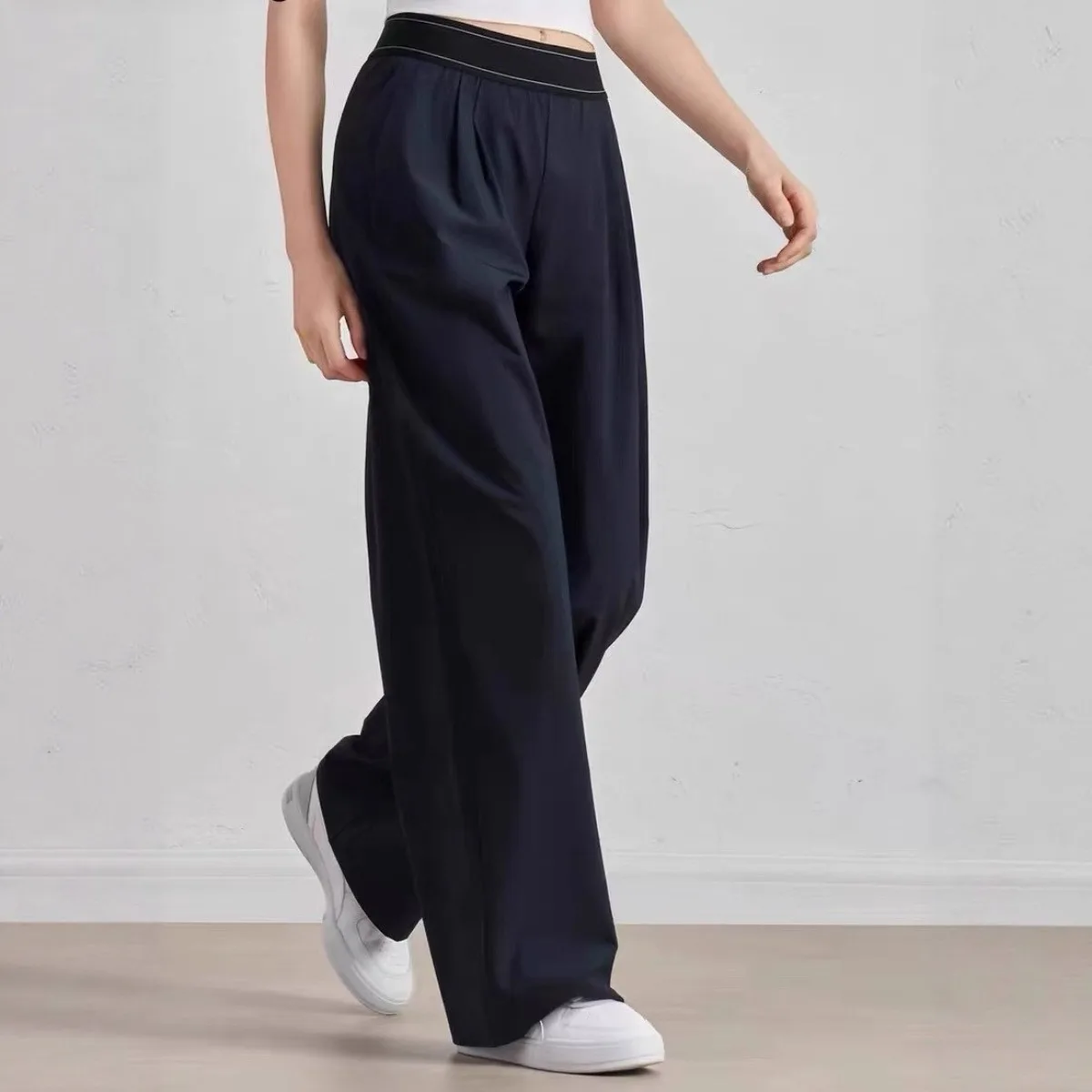 Neue elastische hohe Taille Casual Sporthose einfarbig amerikanischen Stil Hosen 2026 Mode High Street Sommer gerade Hose