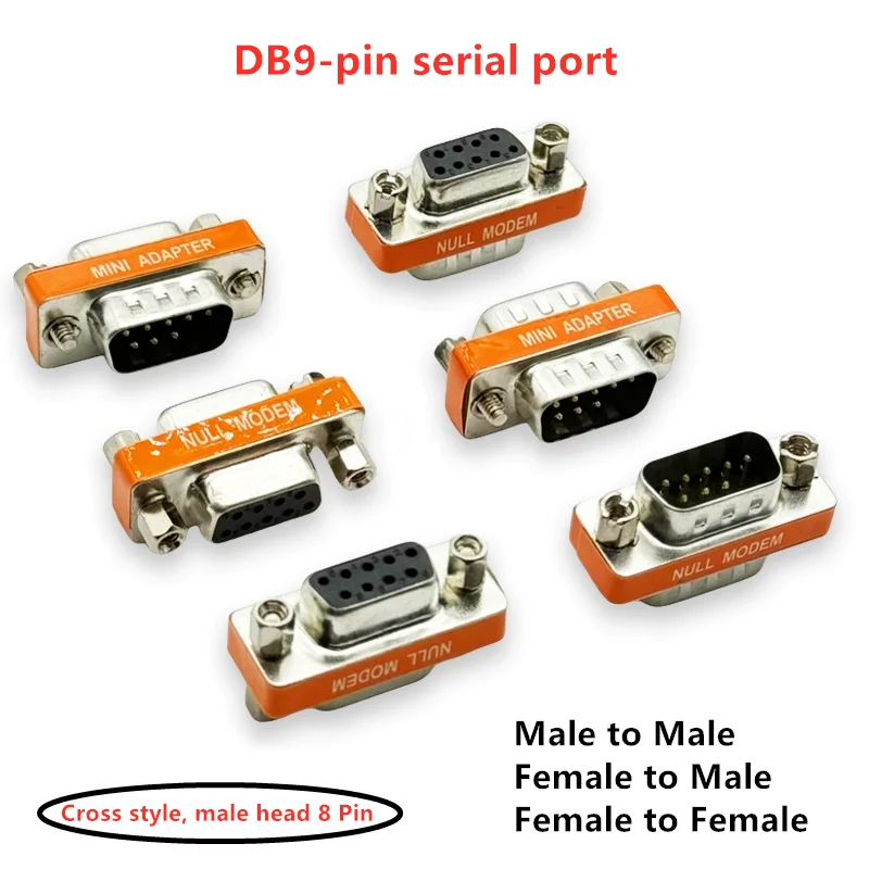 DB9-pin 8pin serial port male to male/male to female/female to female cross conversion head 232COM interface conversion head