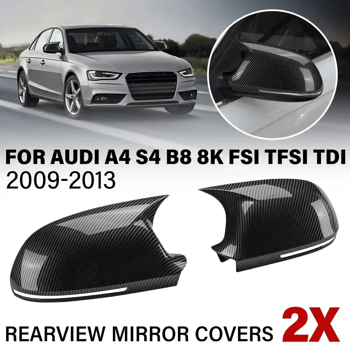 Carbon Side Wing Mirror Cover For Audi A4 S4 B8 8K FSI TFSI TDI 2009-2013 Add On Side Rear View Mirror Cap Cover Car Accessories