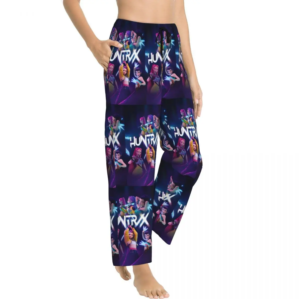 カスタムレディースK-POPハンターデーモンズパジャマパンツプリントハントリックススリープスリープウェアボトムス（ポケット付き）