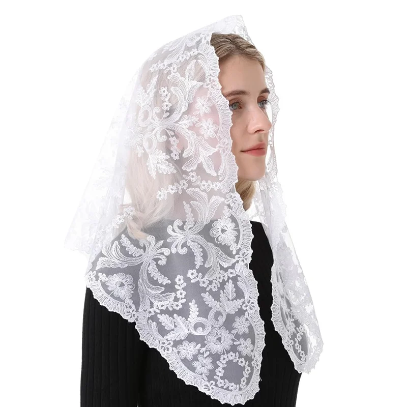 Classic Spanish Style Embroidery Triangular Catholic Church Veil for Women